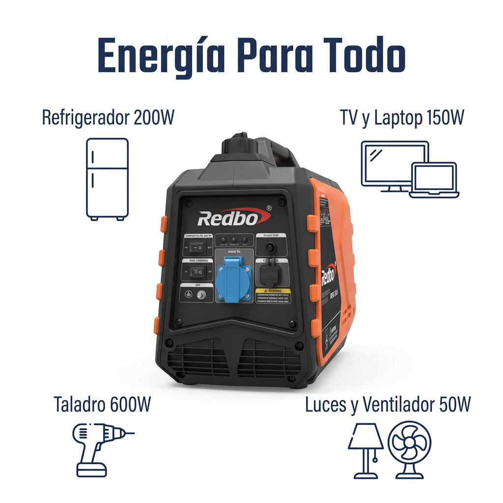 Generador Inverter a Gasolina 1.5kW Silencioso Redbo RB-IG1500