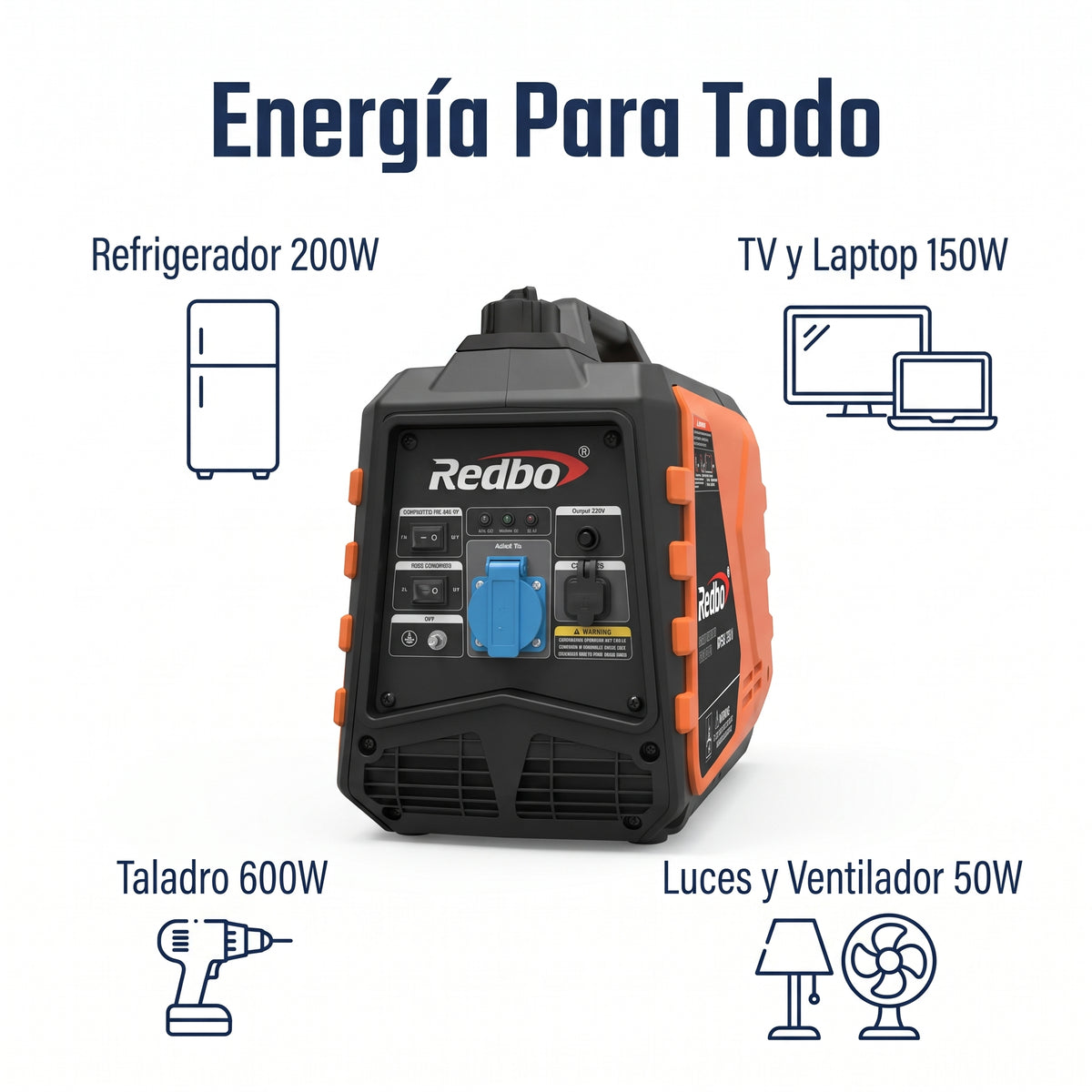 Generador Inverter a Gasolina 1.5kW Silencioso Redbo RB-IG1500