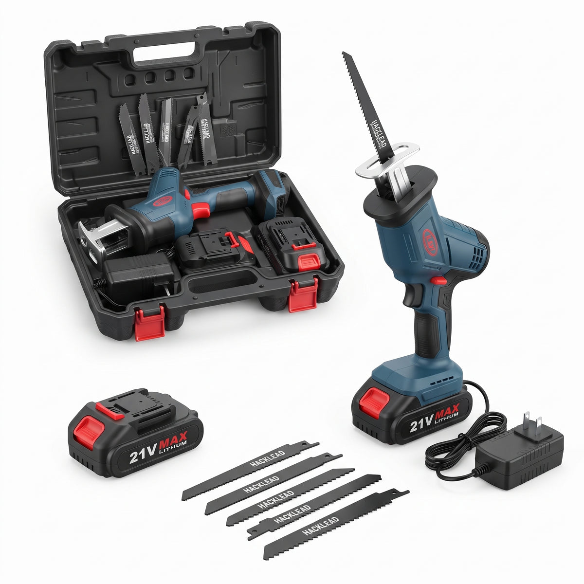 Sierra Sable Recíproca Inalámbrica 21V (Pack con 2 Baterías de 4.0Ah + 5 Cuchillas)